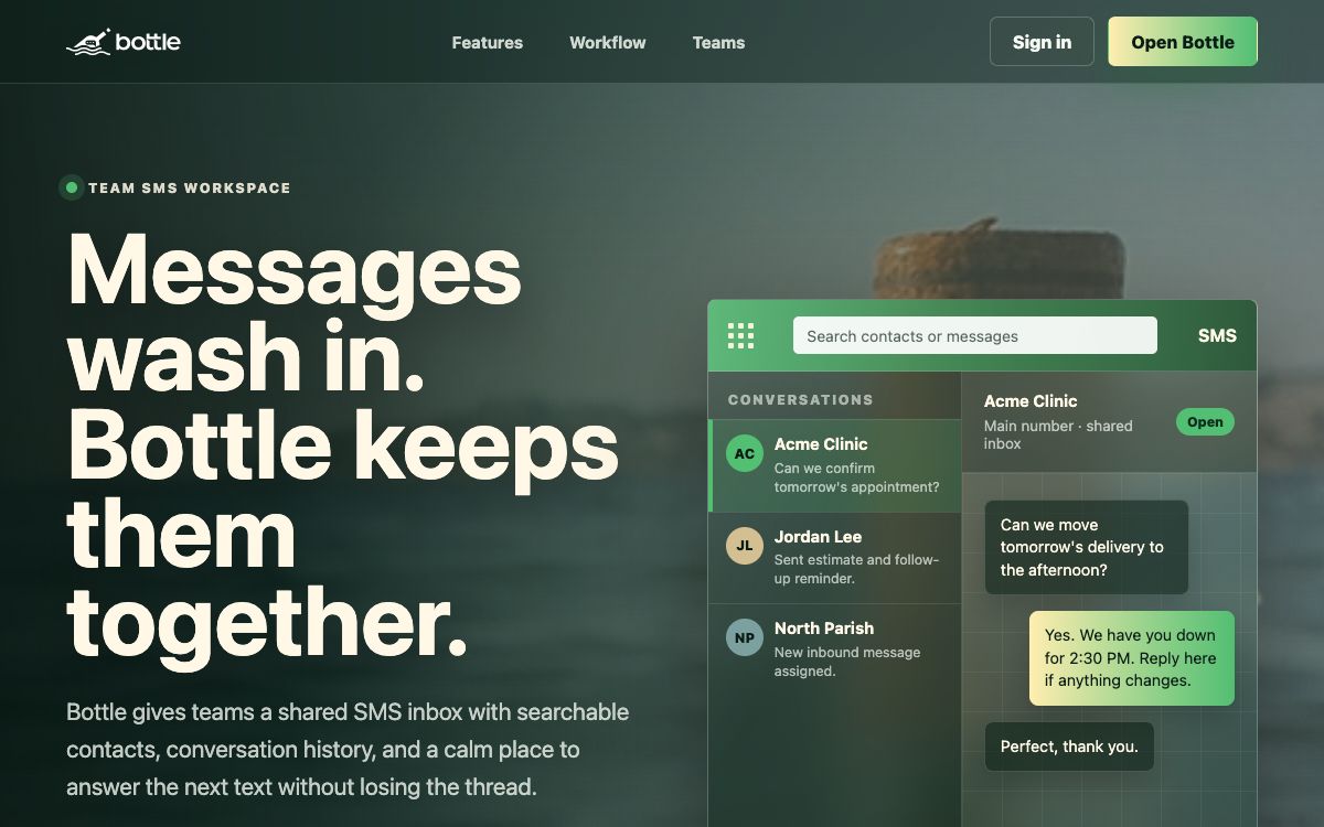BottleSMS shared messaging workspace